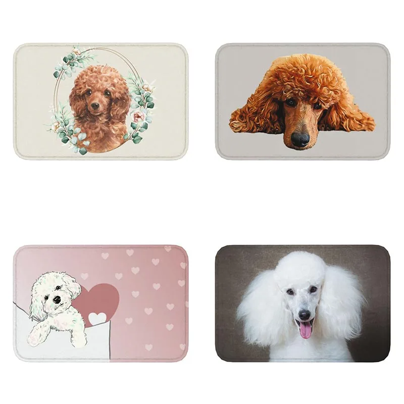 Poodle Floral Entrance Door Mat Anti-Slip Kitchen Bathroom   Cute Pet Puppy Floor  Bedroom Room Home Decor Rug