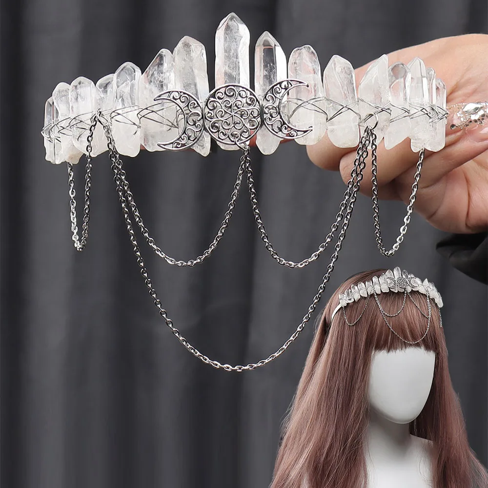 Natural Crystal Electroplated Headband Tiara Accessories Chain Crown Personalized Headgear Cosplay Party Headpiece Costume Props