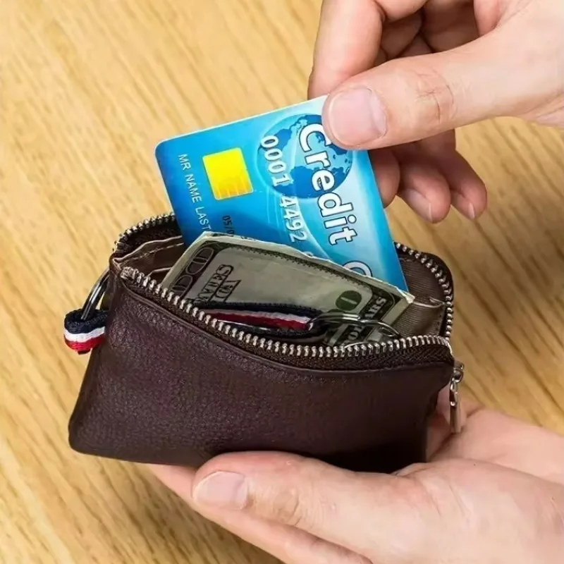 

Luxury Genuine Leather Coin Purse Mini Ultra-thin Small Zipper Wallet Soft Cowhide Leather Driver's License Key Bag Card Holder