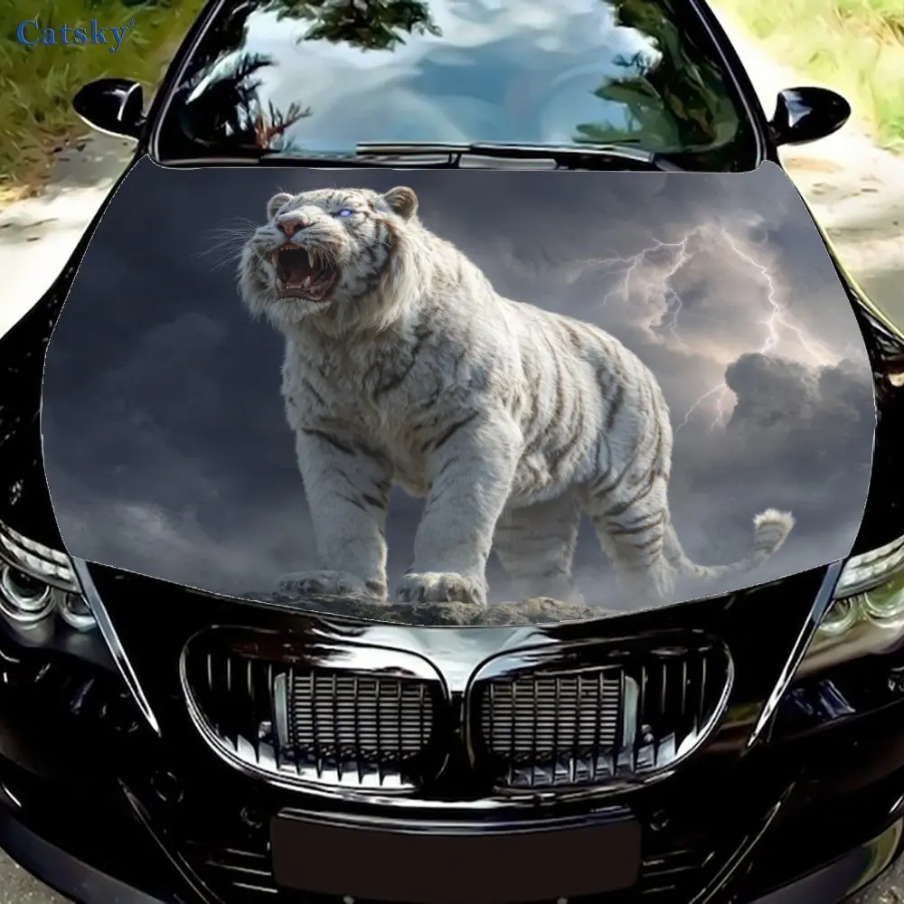 

Lightning White Tiger Car Hood Decal Sticker, Truck Decal, Self-Adhesive Durable Customized Car Accessories, Suitable For Car, T