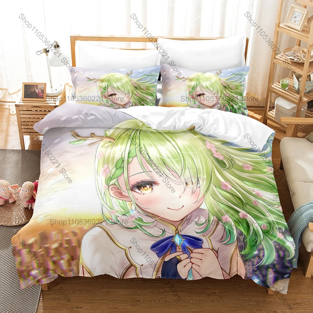 Ceres Fauna Hololive EN VTuber Nature Kirin Green Hair Print Bedding Set Duvet Cover + 2 Pillowcases For Saplings Fans Decor