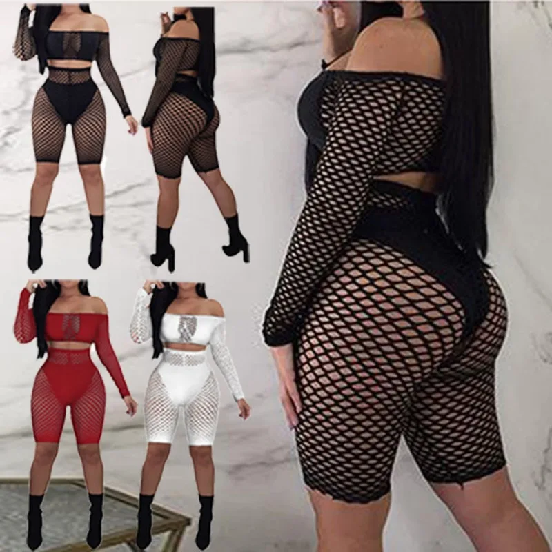 

Explosive Women's Europe Suit Sexy Mesh Stitching Perspective Suit Wipe Bra Shorts Suit Women Sexy Suit