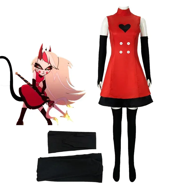

Game Hazbin Charlie Hotel Morningstar Cosplay Costumes Red Dress Demon Fight State Outfit Anime Halloween Charlie Cosplay Clothe