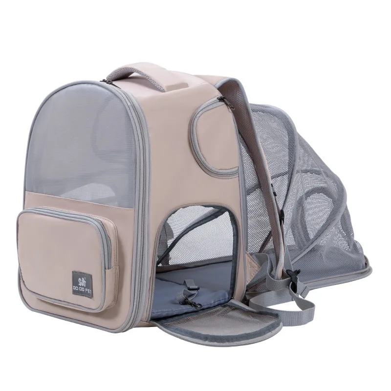 

Expandable Pet Carrier Backpack Ventilated Mesh Large Capacity Cat Dog Travel Bag Foldable Tent Design Top and Side Entry Window