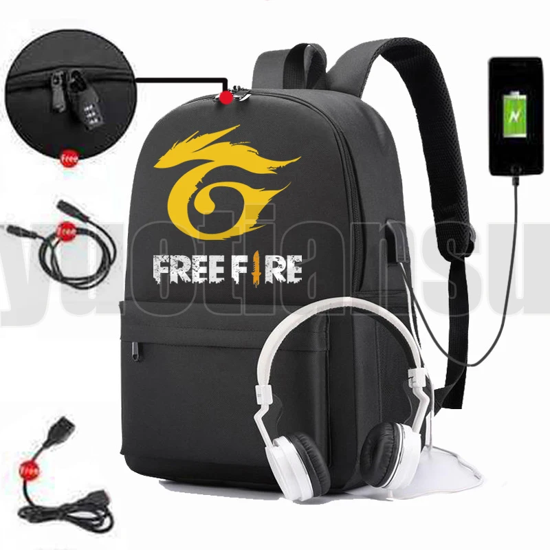 Game Free Fire Garena Roupa Angelical USB Charging Backpack Women Travel Bags School Bags for Teenage Girls High Quality Bookbag