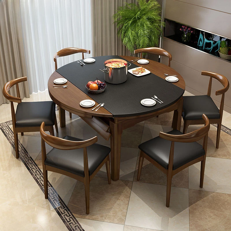 1Sets Foldable Rubberwood Dining Table Firestone For Restaurant Home Built-in Induction Cooker