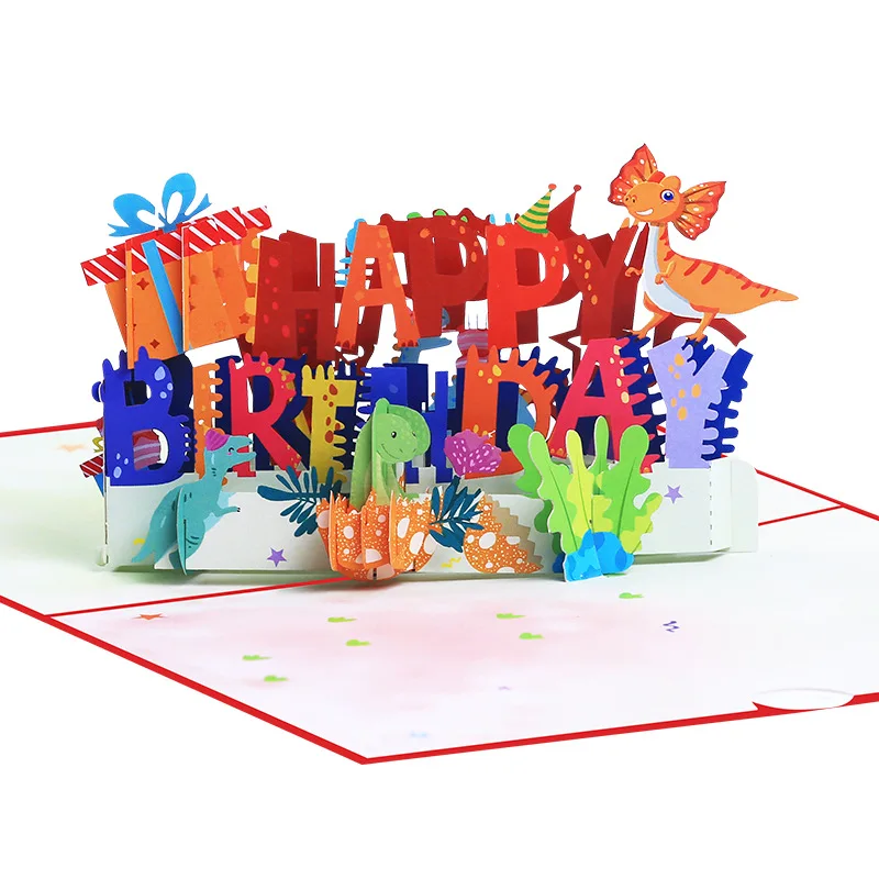 10pcs Handmade Happy Dinosaur 3D Pop UP Greeting Invitation Card For Shower Thanks Christmas Wedding Birthday Party Gift