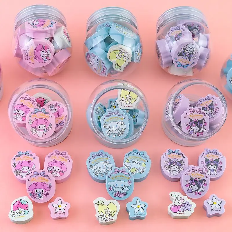 

6set/lot Creative Sanrio Kuromi Melody Cinnamoroll Eraser Cute Writing Drawing Pencil Erasers Stationery Gifts School Supplies