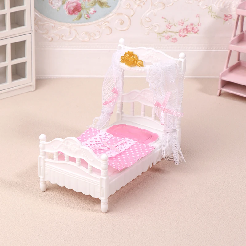 1/12 인형 집 공주 침대 침대 시트 모기장 키트 인형 집 침대 룸 가구 장식 인형 집 액세서리