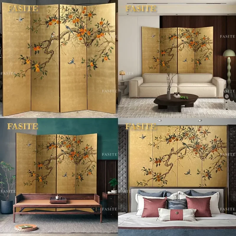 For Living Room Entrance Office Bedroom Chinese Style Folding Screen Partition Hand Painted Lacquer Hollow Out Design Space