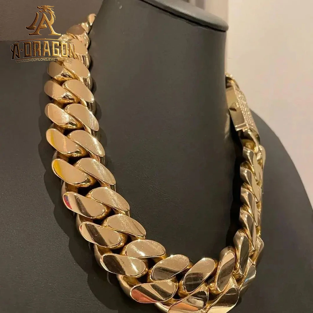 18mm Vvs Moissanite Diamond Solid Gold Plated Prong Set Miami Cuban Link Chains with Certificate