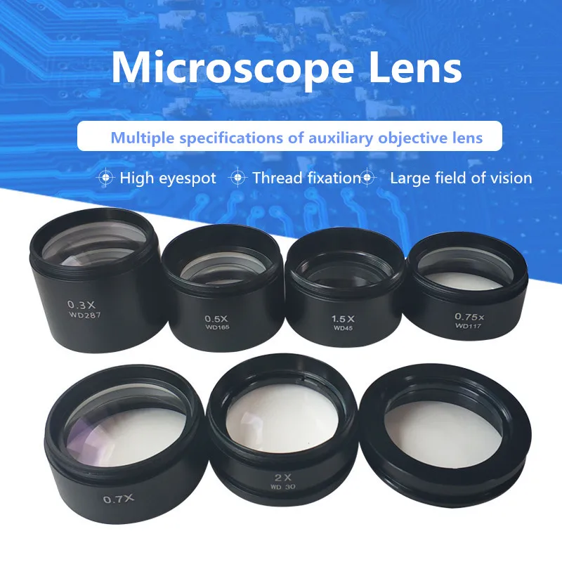 

WD120 165mm 0.5X 0.7X Auxiliary Objects Lens Microscope Camera Lens For Trinocular Stereo Zoom Microscope Dust Proof Lens