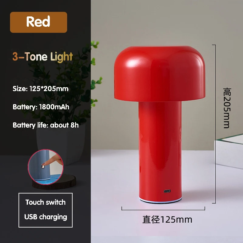 LED Desk Lamp 2700-6500K Mushroom Night Light USB Portable Rechargeable Bar Party Room Decorating Light Home Bedside Table Lamps