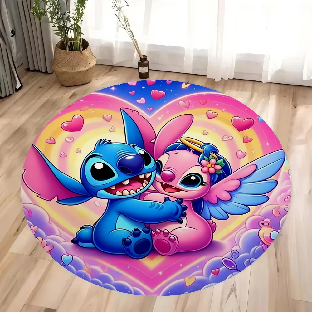New MINISO Disney Stitch Printed Round Carpet Kid's Play Crawling Soft Non-slip Floor Mat Living Room Chair Decor Soft Area Rug