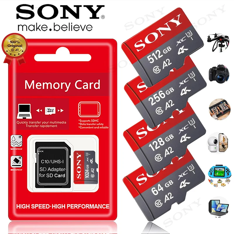 Карта памяти Sony 1 ТБ U3 512 ГБ Micro TF SD-карта 64 ГБ 128 ГБ 256 ГБ V30 4K Full HD TF-карта памяти для телефона/компьютера/переключателя