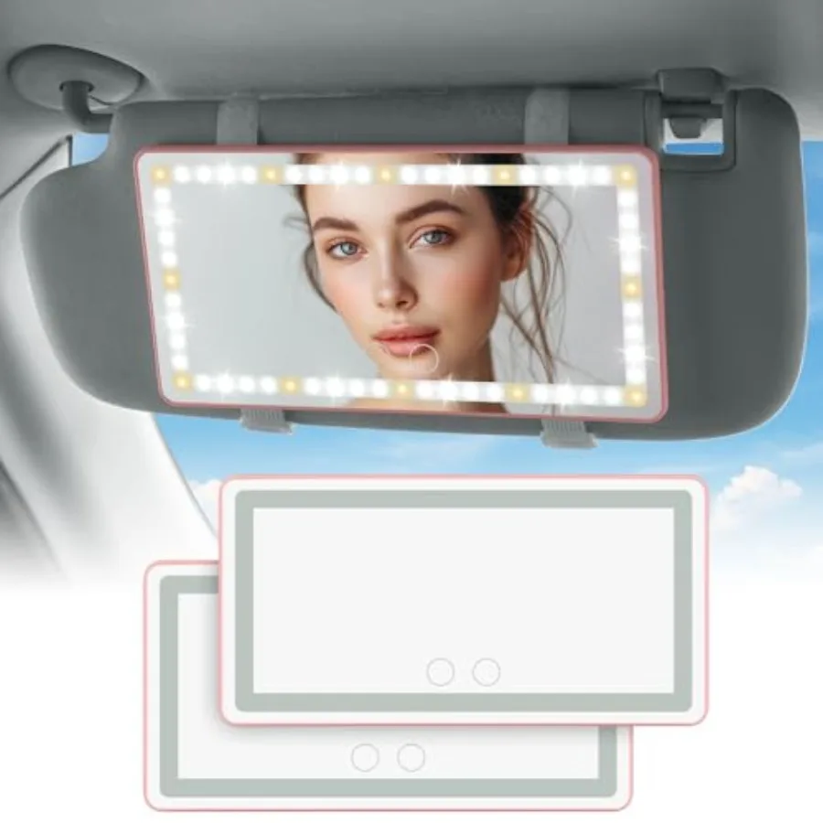 

Car Sun Visor Vanity Mirror Car Vanity Mirror With Lights Makeup Mirror with 3 Light Modes and 60 LEDs Rechargeable Car Mirror
