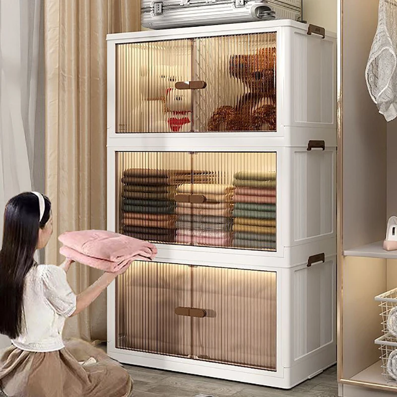 Foldable Storage Cabinet Wardrobe Organizer Cabinet Installation Free Containers Box  Household Clothing And Toys Storage Bins