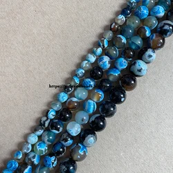 8 Colors Natural Stone New Smooth Faceted Lake Blue Fire Agate Round Loose Beads 6 8 10MM Pick Size for Jewelry Making DIY