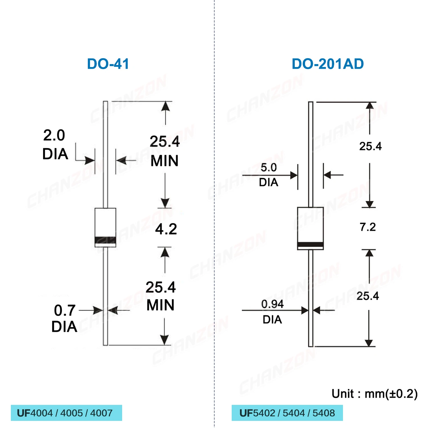 Ultra Fast Recovery Diode Rectifier UF4004 UF4005 UF4007 UF5402 UF5404 UF5408 DO-41 DO-201AD UF 4004 4005 4007 5402 5404 5408