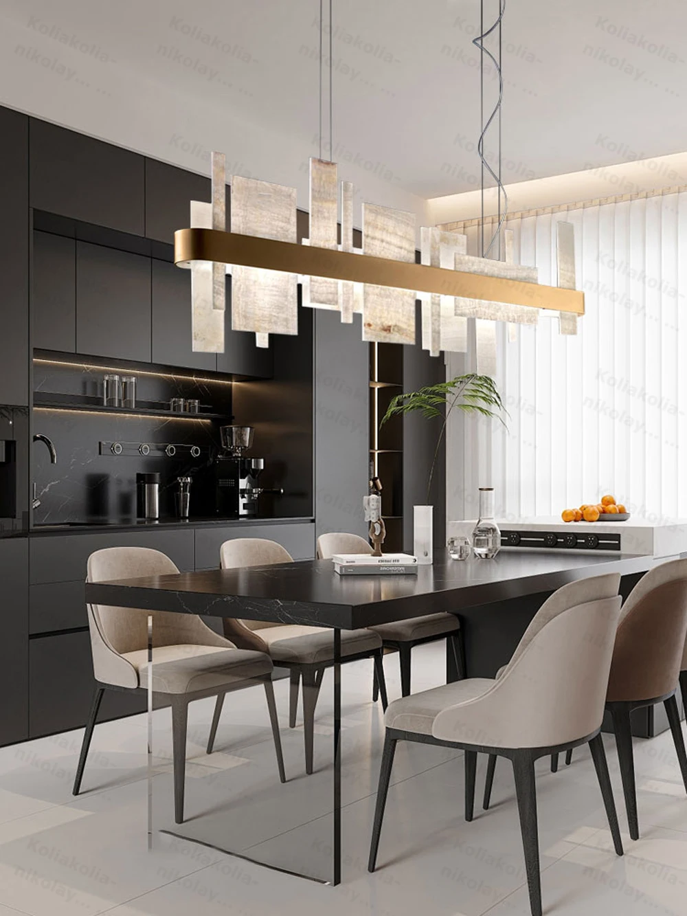 Upgrade Your Home With Our Exquisite Alabaster LED Chandelier Crafted From Natural Marble Stone Dimming Function Linear Square