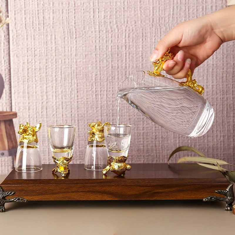 Twelve Chinese Zodiac High Grade Baijiu Glass Wine Set Suit Chinese Household Wine Dispenser Gift Set