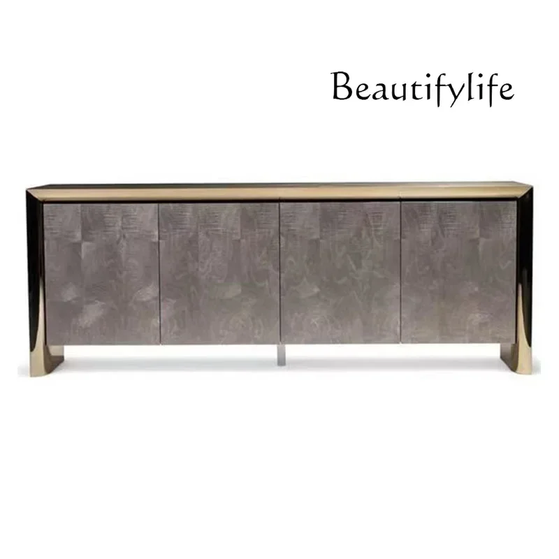 

luxury stainless steel solid wood dining side cabinet designer simple modern storage advanced decorative entrance cabinet