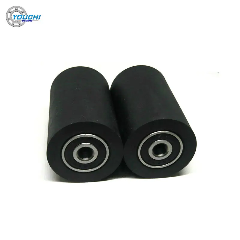 4pcs 5/6/7/8/10mm Bore 30mm Diameter 50mm Length Polyurethane Press Wheel Double Bearing PU Guide Pulley Conveyor Belt Roller