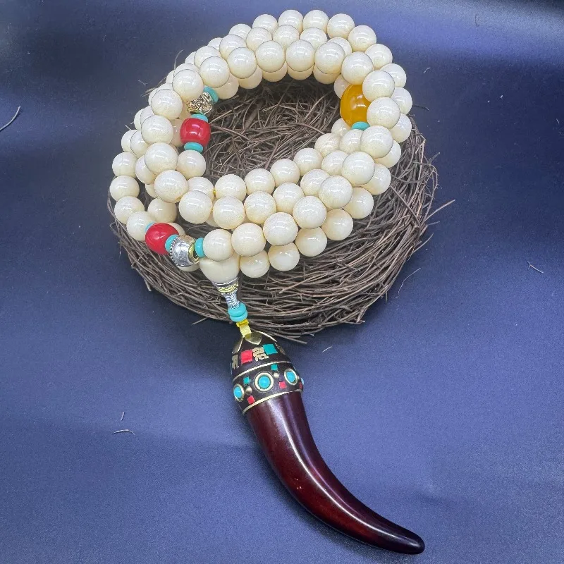 

Nepal Handmade 108 Prayer Mala Beads Bracelet Necklace Pendant, Unisex Vintage Buddhist Ethnic Jewelry