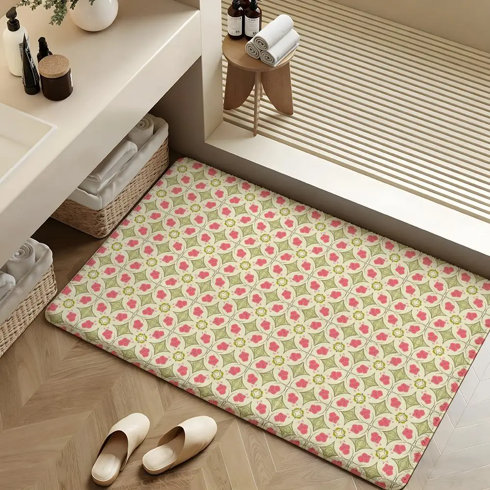 Fresh Scattered Floral Floor Mat Soft Flannel Rug Non-Slip Absorbent Mat for Bathroom Bedroom Home Decor