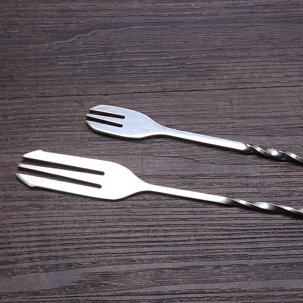 

4pcs Stainless Steel Dual Head Cocktail Spoon Mixing Swizzle Stick For Bar Kitchen Restaurant Wine Stirrers Ice Fork Tool