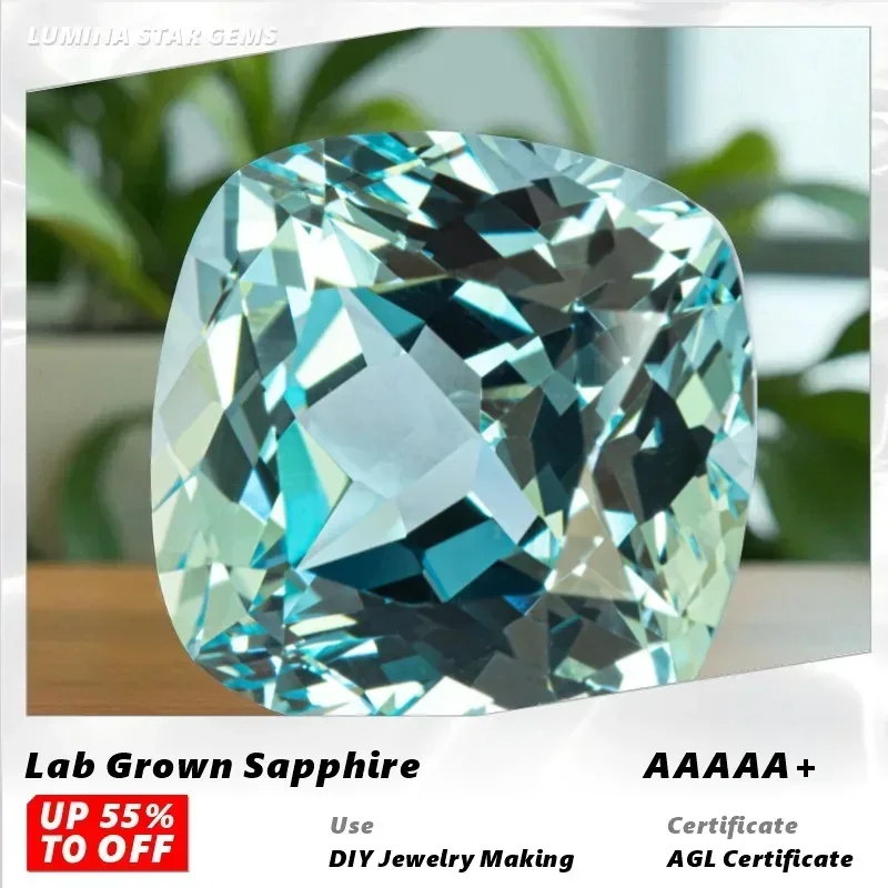 

Искусственный сапфир TopL-Aquamarine квадратной формы с огранкой «кушон» для изготовления украшений, браслетов, DIY-проектов, с возможностью выбора, с сертификатом