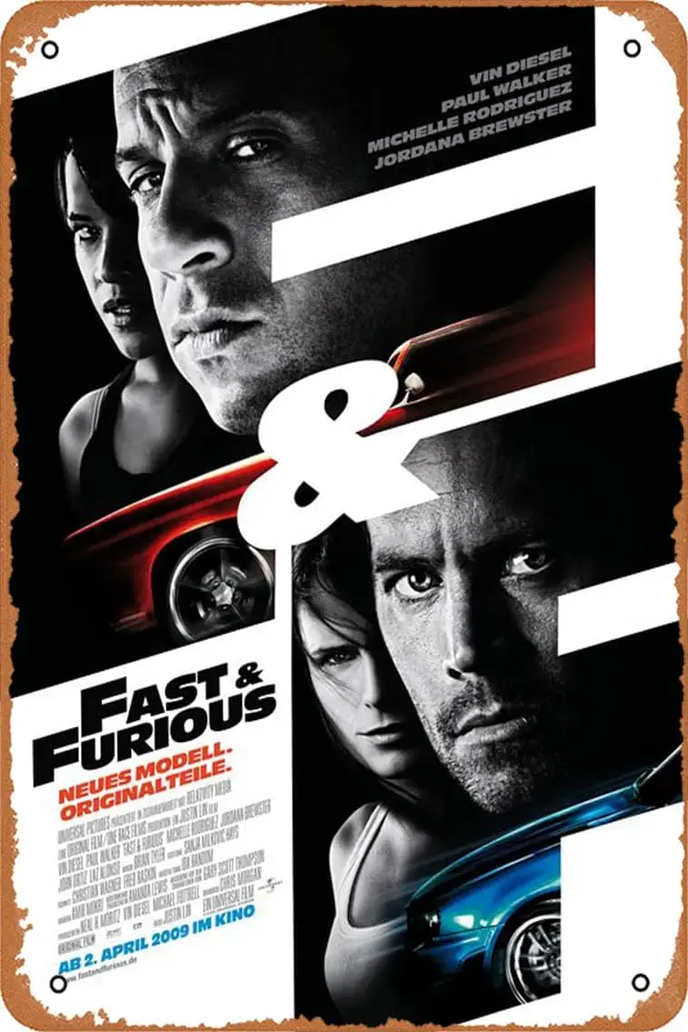 Ysirseu Fast ; Furious (#3 of 7) 2009 Vintage Metal Tin Sign 12 x 8 Inches Poster Movie Poster