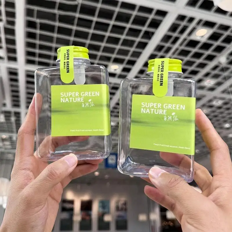 350/400/500ML Empty Plastic Drink Containers With Green Screw Caps For Freshly Squeezed Juice Liquor Food Packaging