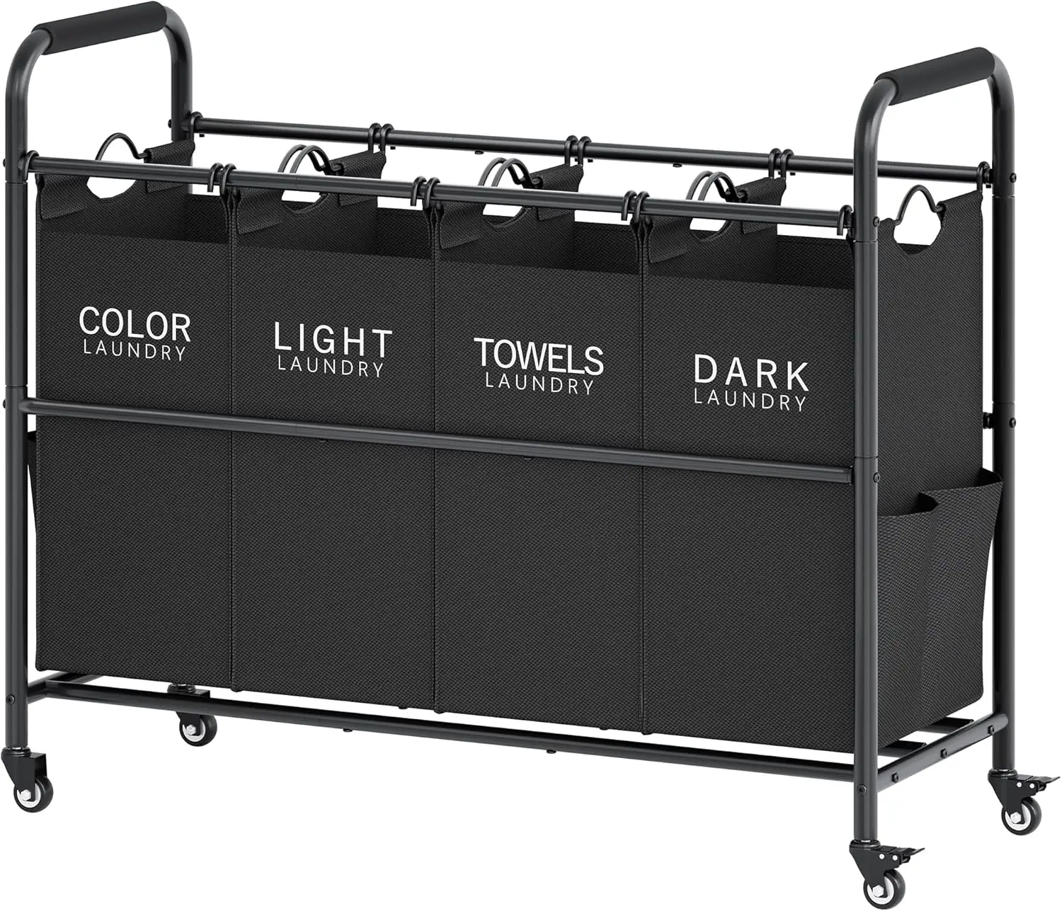 

4-Section Laundry Sorter Cart with Lockable Wheels, Removable Bags, and Heavy-Duty Frame for Easy Clothes Storage