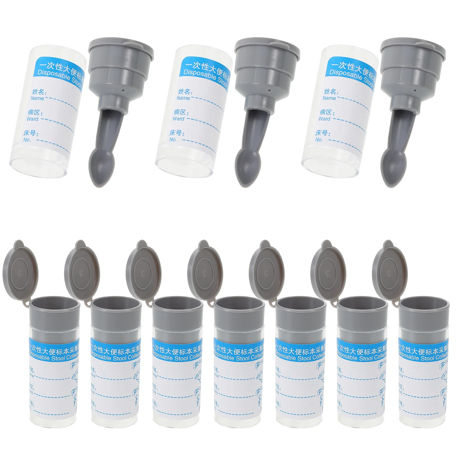 

10pcs Graduated Stool Cups PP Sampling Containers with Spoon Fecal Specimen Cups Lids Plastic Vials Teaching Equipment Small