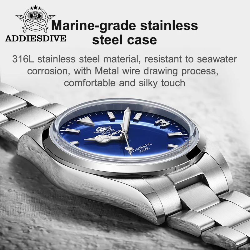 ADDIESDIVE AD2113 Men\'s Mechanical Automatic Watch NH35 Sapphire Bubble Mirror Pot Cover Glass BGW9 Luminous Men Diving Watches