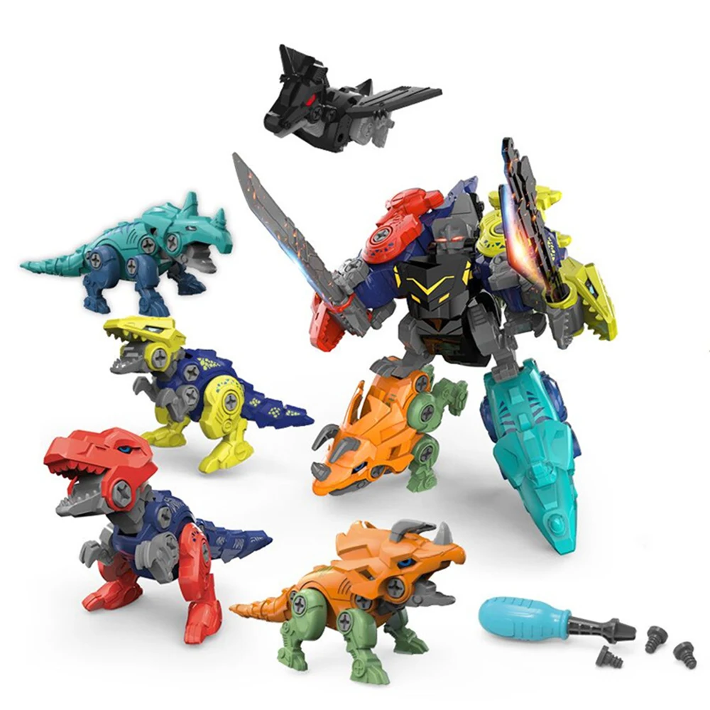 5 In 1 Uit Elkaar Halen Dinosaurus Speelgoed Assemblage Transformatie Dino Robot Constructeur Schroef Diy Set Blokken Speelgoed