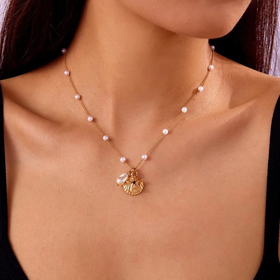 1pc Bohemian Style Sea Star Pearl Shell Collar Chain Necklace for Women Versatile Shell Necklace with Collar Chain