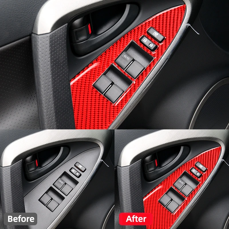 For Toyota RAV4 2006-2012 Interior Accessories Carbon Fiber Car Window Lifting Control Panel Trim Cover Decoration Frame Sticker view 6