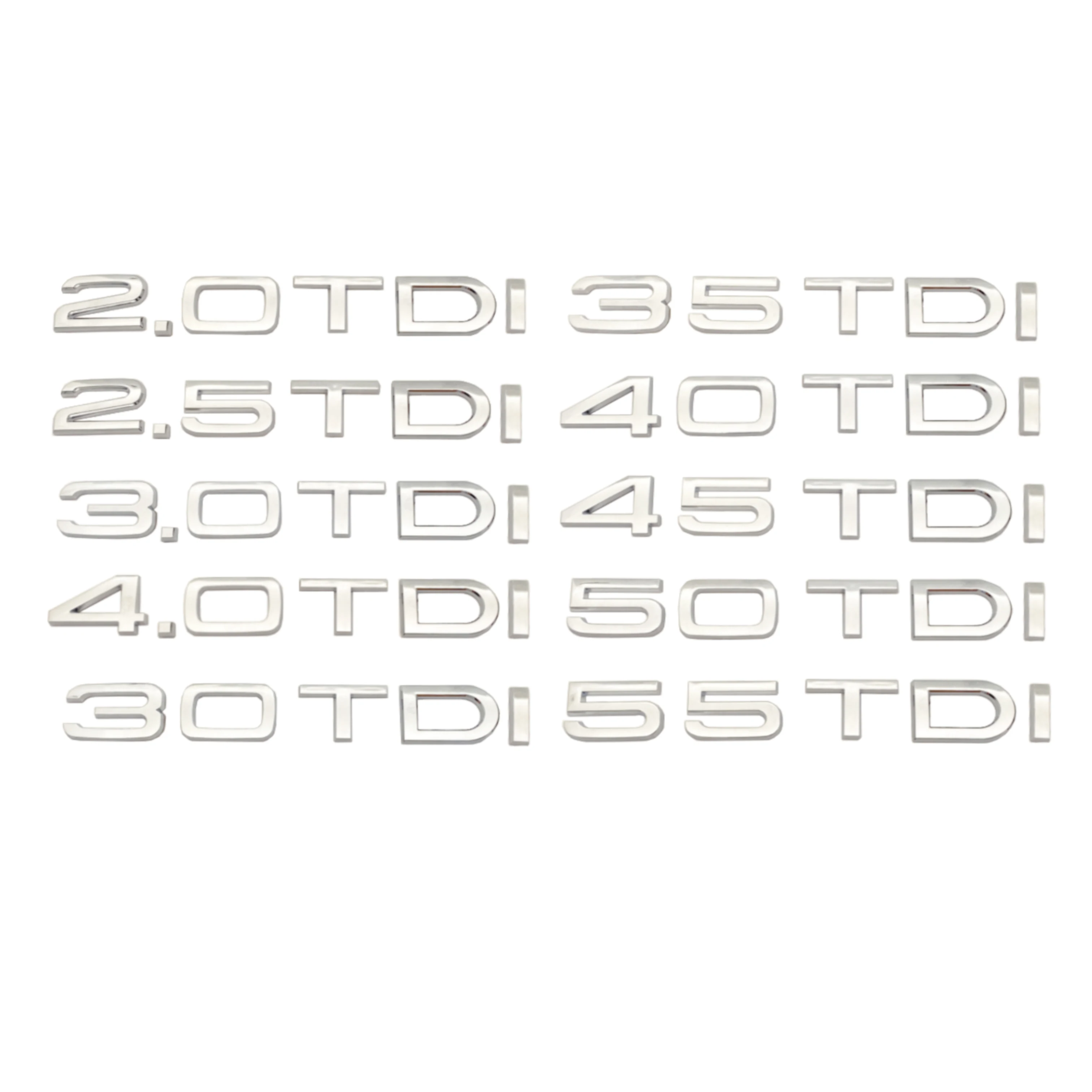 Autocollant de Coffre de Voiture 3D ABS Chrome Argent 2.0 2.5 3.0 4.0 5.0TDI 30 35 40 45 50 55 TDI pour Audi A1 A3 A4 A5 horizon A7 A8 Q2 Q3 Q5 Q7 TT