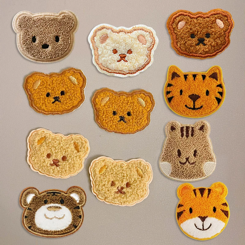 Cute New Cartoon Bear Tiger Plush Embroidered Patches for Clothing Towel Embroidery Patch Iron on/Sticker Bag Shoes Decoration