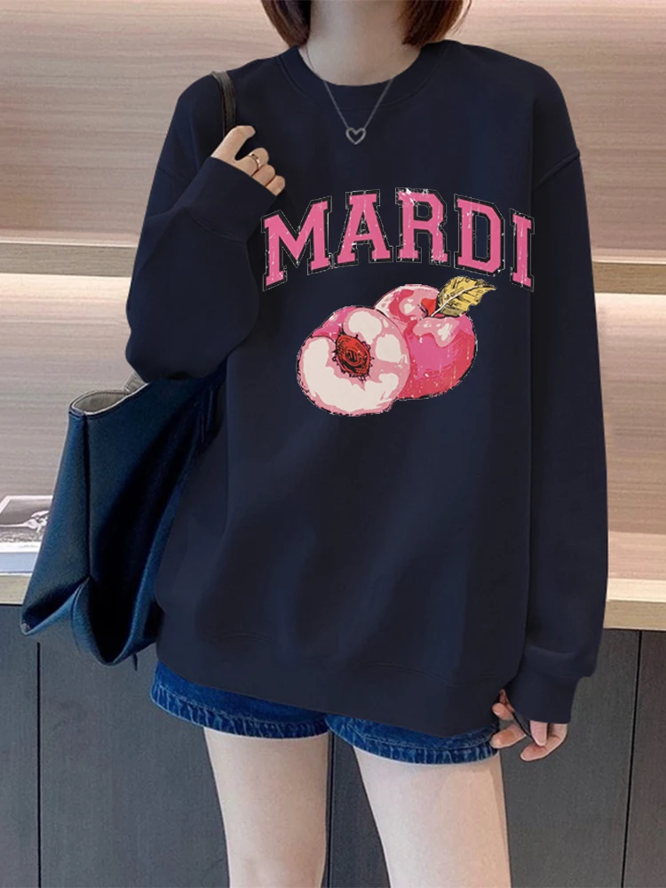 Mardi Pattern LOGO Printed Long-sleeved Casual Versatile Loose Couple Sweater Pure Cotton Autumn and Winter Top Korean Women