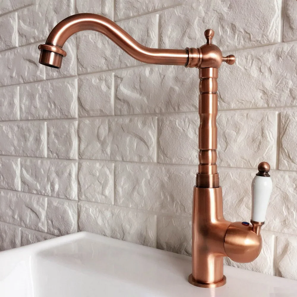 Swivel Spout Water Tap Antique Red Copper Single Handle Single Hole Kitchen Sink & Bathroom Faucet Basin Mixer Tap anf414