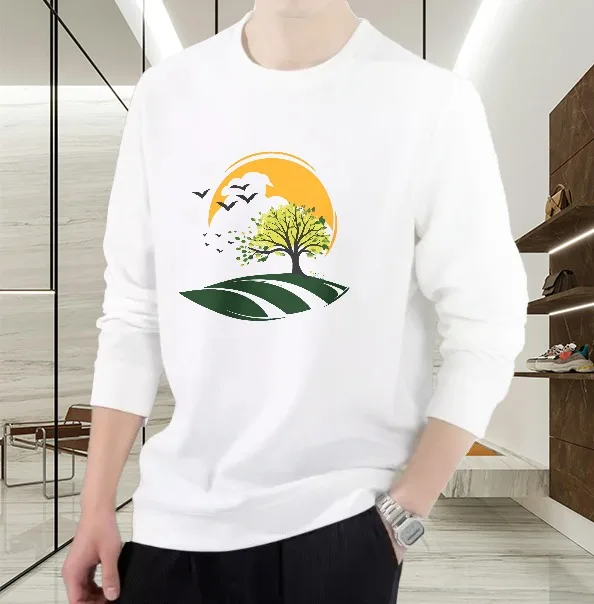 

Футболка мужская осенняя уличная одежда большого размера, базовая футболка с длинными рукавами и графическим рисунком, футболка с принтом Sunset Landscape High Street, спортивная футболка