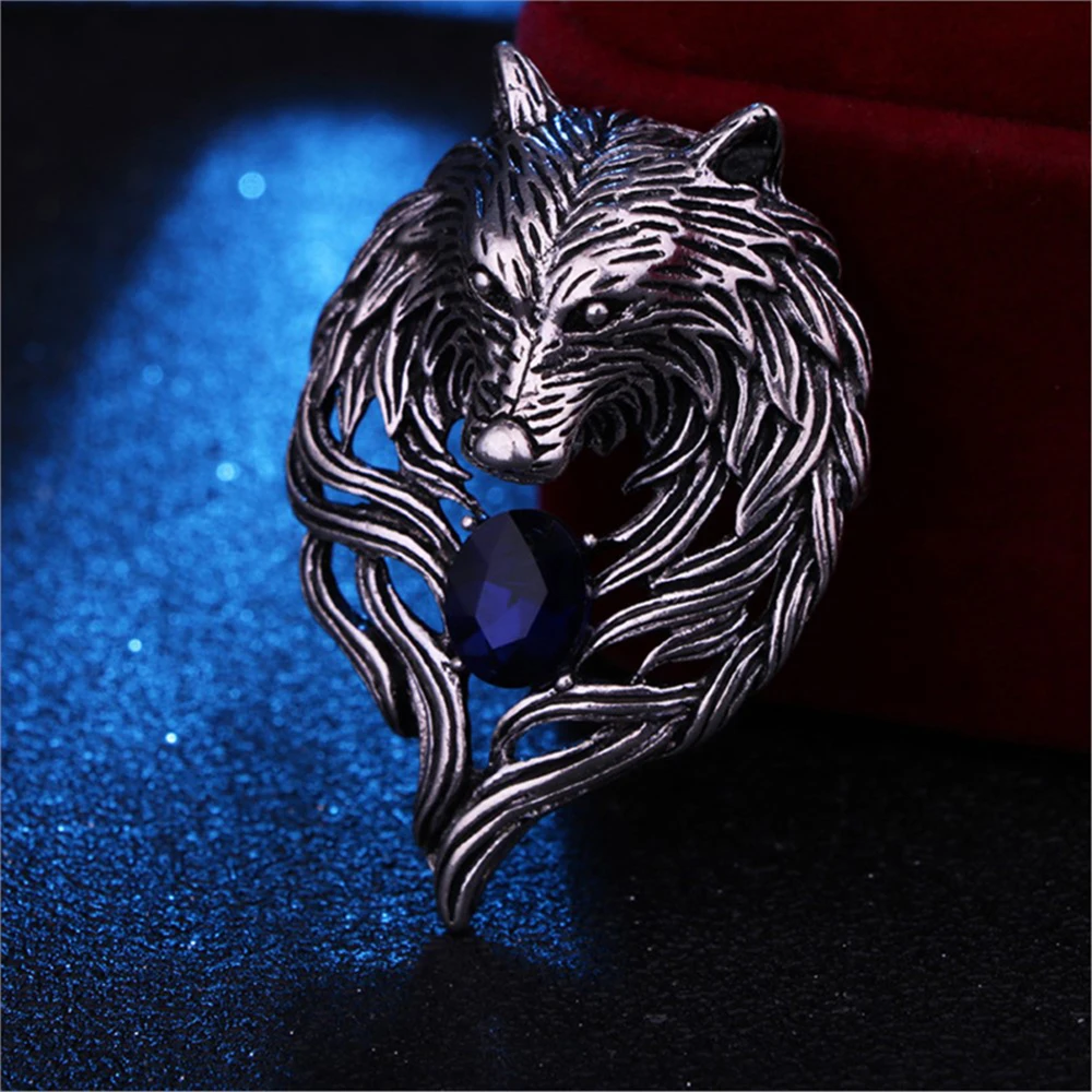 New Vintage Animal Wolf Brooche strass collare spille distintivo spille Fashion Suit Shirt abbigliamento gioielli per uomo accessori