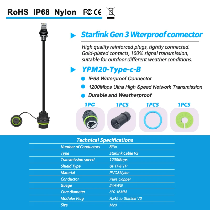 50/100cm Starlink Ethernet-Adapter Gen 3 Mini Starlink Kabelverlängerung zu RJ45-Koppler Wasserdicht mit Starlink Gen 3 Dish – Detail 7