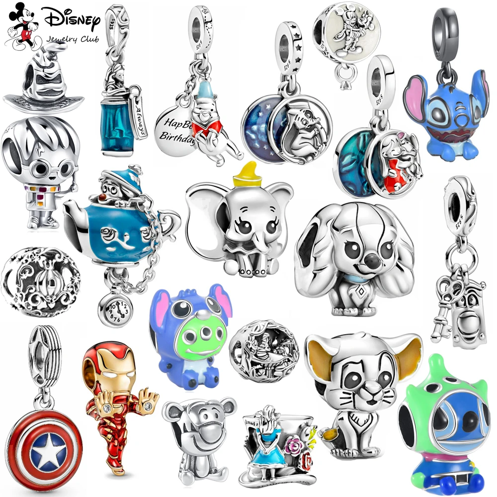 New Disney Dumbo Stitch Alice Vinnie Mickey Charm Pendant Charms Dangle Fit Charms Silver 925 Original Brand Bracelet DIY Bead