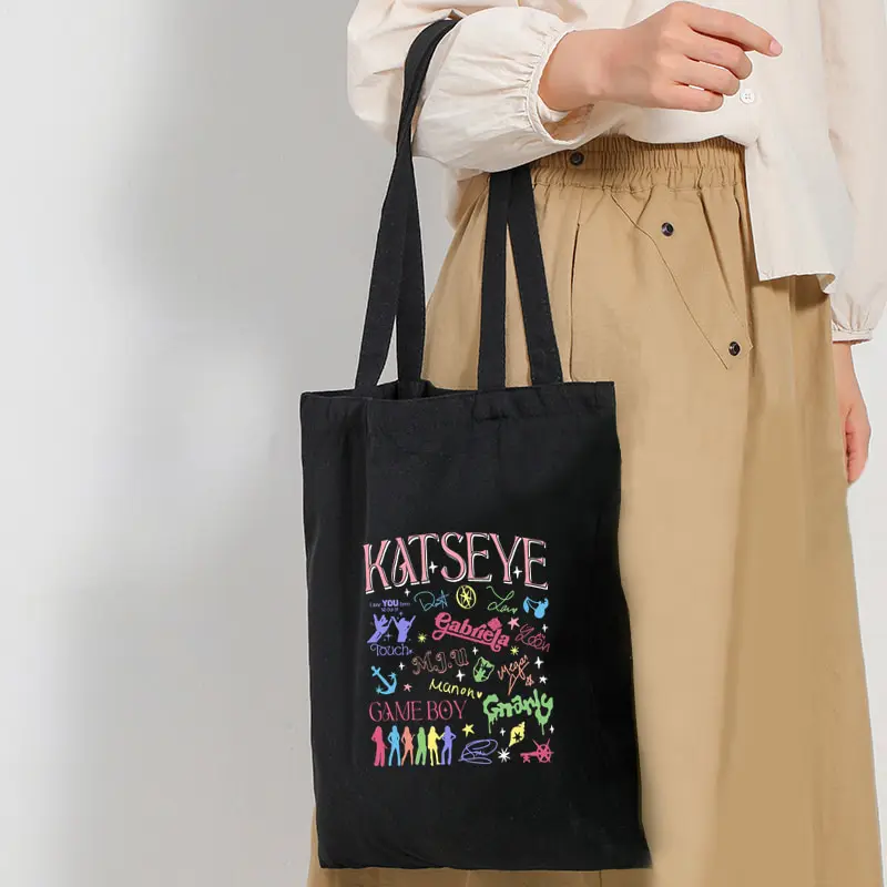 Tote Bag Q Version KATSEYE World Tour Women Large Capacity Multi Functional Travel Bags Fashion Shopping Bags Kpop Fan Gifts
