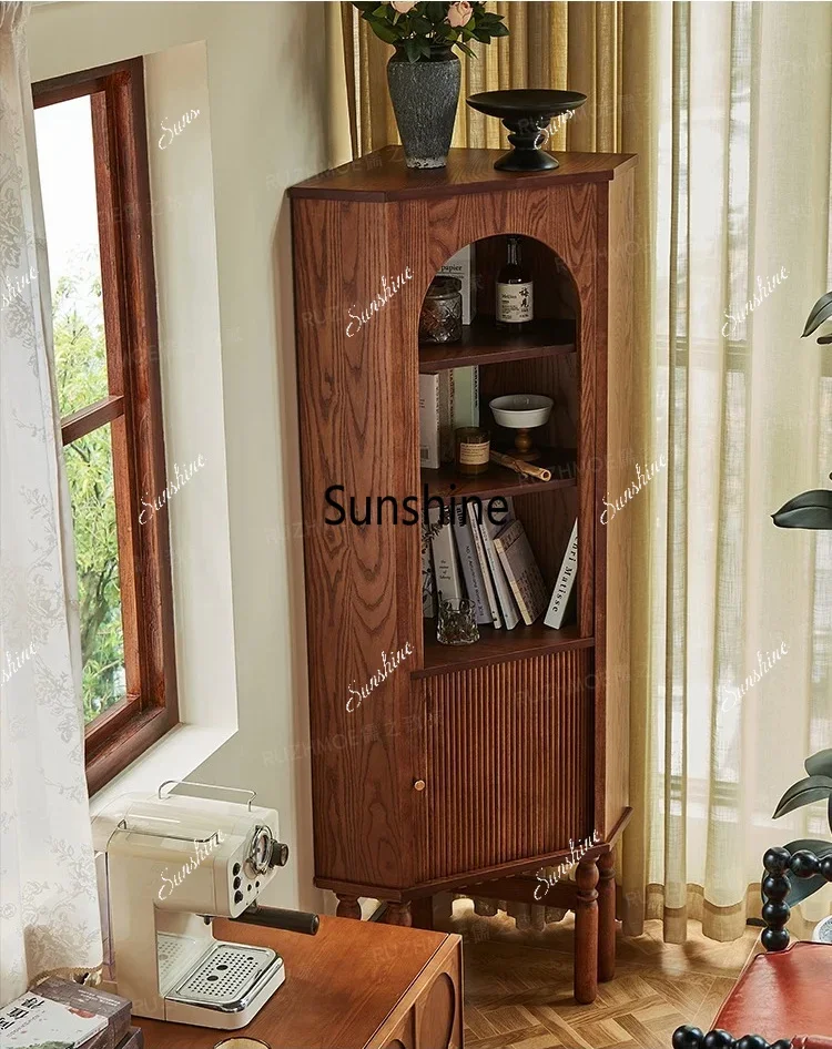 Solid wood French retro corner cabinet Small apartment storage corner cabinet Household antique style wall storage vertical cabi