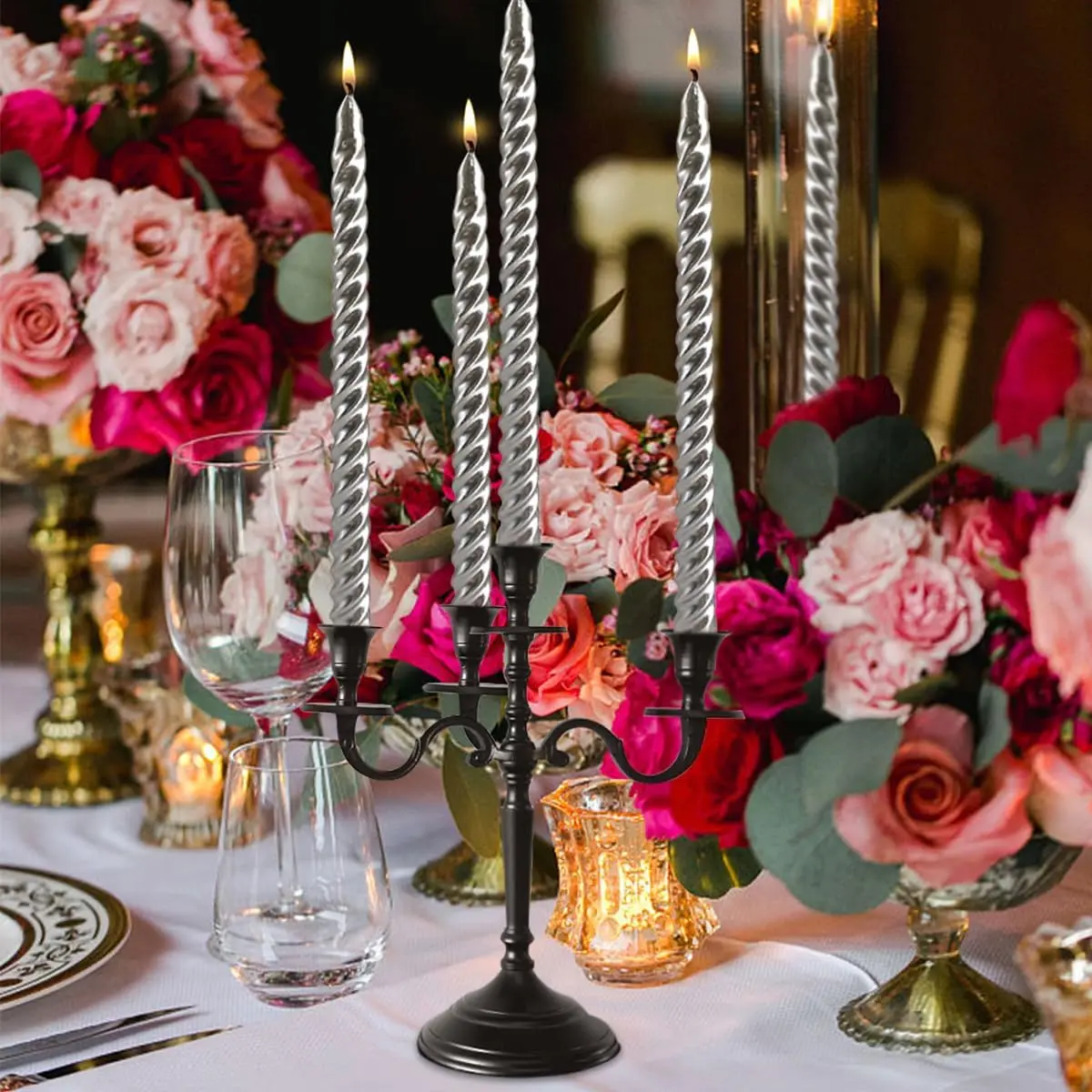 4pcs/set Taper Candles Glossy Metal-Look True Dripless Candlesticks Clean Burning Tapered Candle Sticks for Home Dinner Decor